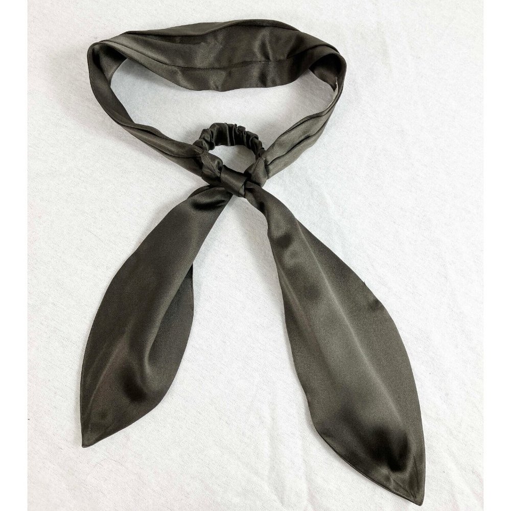 Eugenia Kim Silk Print Pleated Headband Gray  Elastic Back Ties